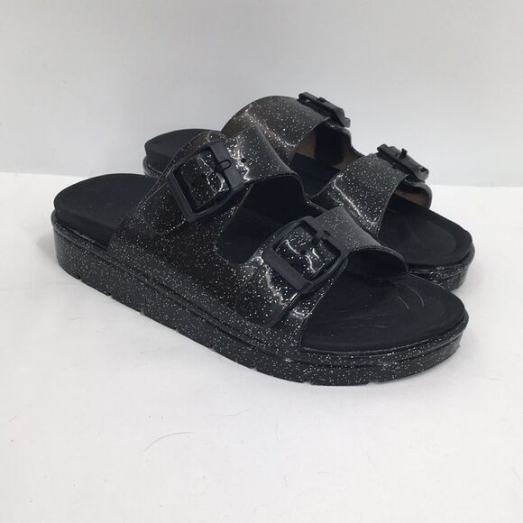 Wonder Nation Girls Jelly Two Buckle Black Sparkle Sandals size 1 - Picture 1 of 6